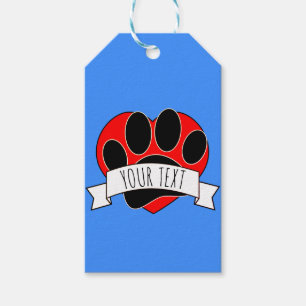 Étiquettes-cadeau Empreinte de patte de chien Bannière de coeur roug