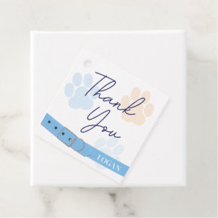 Étiquettes Cadeau Empreinte de patte de chien orange bleu Merci d'an
