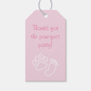 Étiquettes-cadeau Empreinte de patte rose et bébé Baby shower de pie