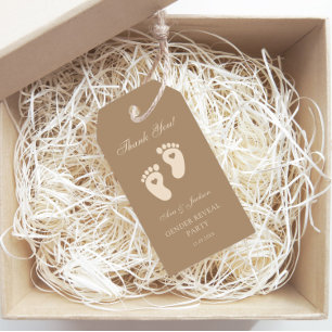 Étiquettes-cadeau Empreintes Brown Merci de révélation de genre