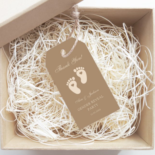Étiquettes-cadeau Empreintes Brown Merci de révélation de genre (Créateur téléchargé)
