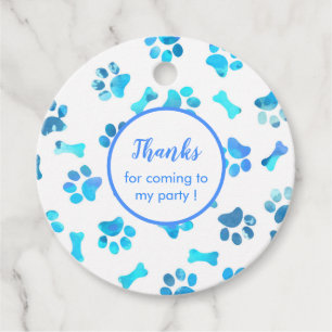 Étiquettes Cadeau Empreintes de pattes bleu aquarelle