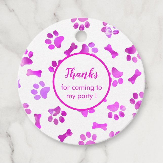 Étiquettes Cadeau Empreintes de pattes d'aquarelle rose (Devant)