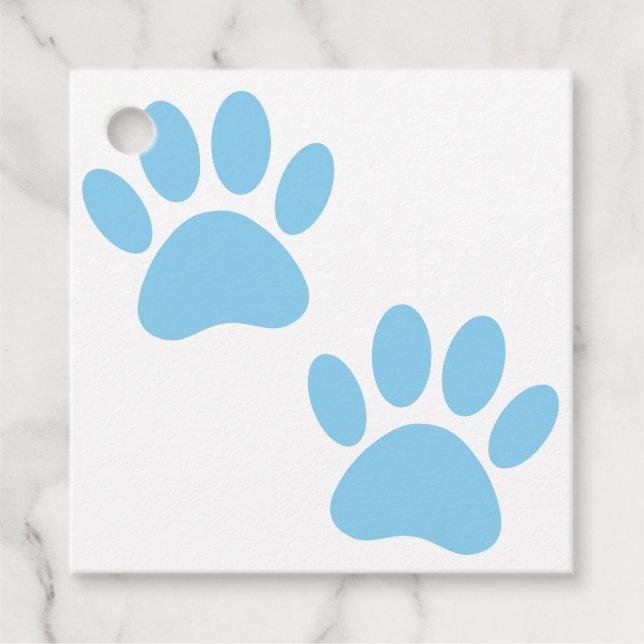 Étiquettes Cadeau Empreintes de pattes de chiot bleu bébé (Devant)