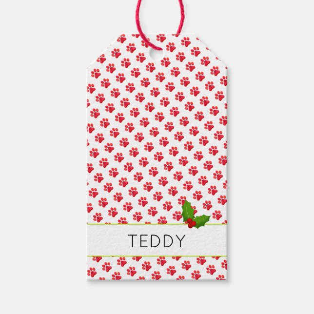 Étiquettes-cadeau Empreintes de pattes de Noël Holly Nom Fun (Devant)