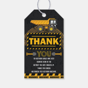 Étiquettes-cadeau En construction Excavateur Anniversaire Merci