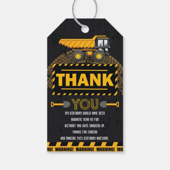 Étiquettes-cadeau En construction Excavateur Anniversaire Merci (Devant)
