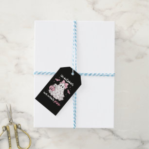 Étiquettes-cadeau en octobre nous portons Halloween fantôme rose