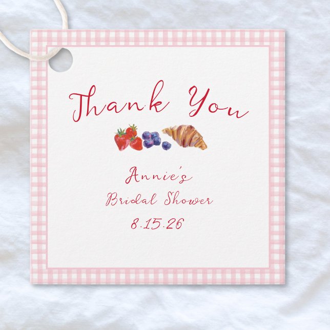 Étiquettes Cadeau en vichy Fête des mariées Brunch Merci rose clair (Créateur téléchargé)