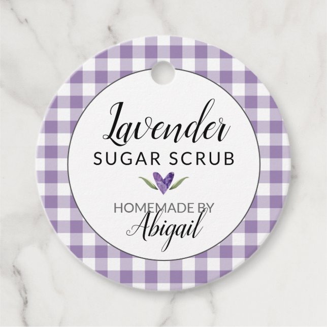 Étiquettes Cadeau en vichy Lavender Sugar Scrub (avec ingrédients) (Devant)