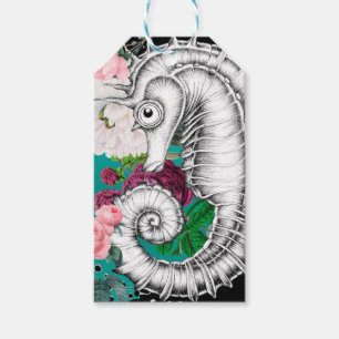 Étiquettes-cadeau encre Rose Seahorse Aqua