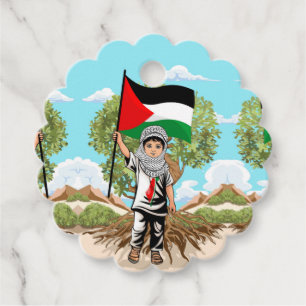 Étiquettes Cadeau Enfant avec Keffiyeh Palestine Drapeau et olivier