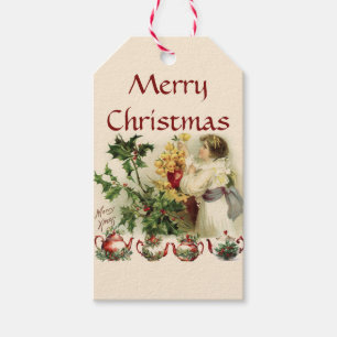 Étiquettes-cadeau Enfant priant pour les théières de Noël Vintage