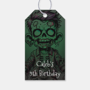 Étiquettes-cadeau Enfant Zombie Vert & Fête d'anniversaire Halloween