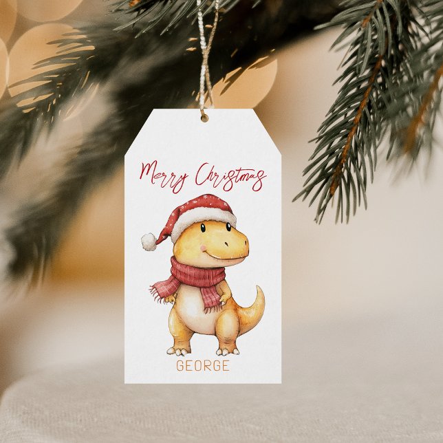 Étiquettes-cadeau Enfants Dinosaure personnalisé Noël (Créateur téléchargé)