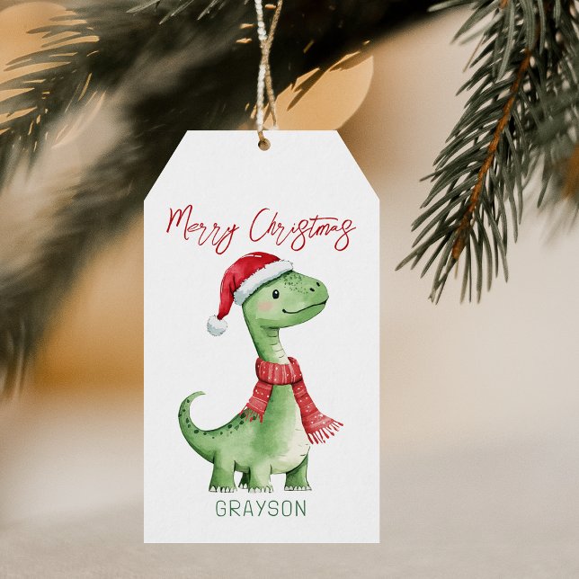 Étiquettes-cadeau Enfants Dinosaure personnalisé Noël (Créateur téléchargé)