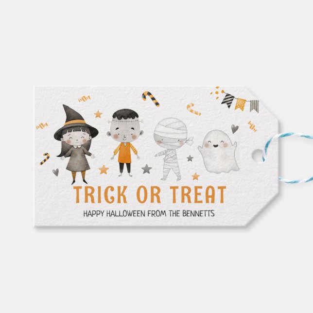 Étiquettes-cadeau Enfants Halloween Balle d'anniversaire ou de trait (Devant (Horizontal))