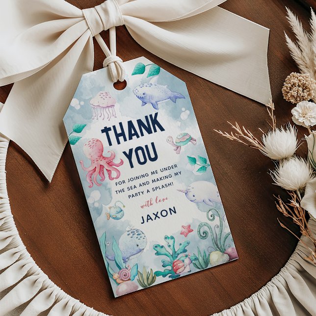 Étiquettes-cadeau Enfants mignons sous la mer Anniversaire Merci Vou (Créateur téléchargé)