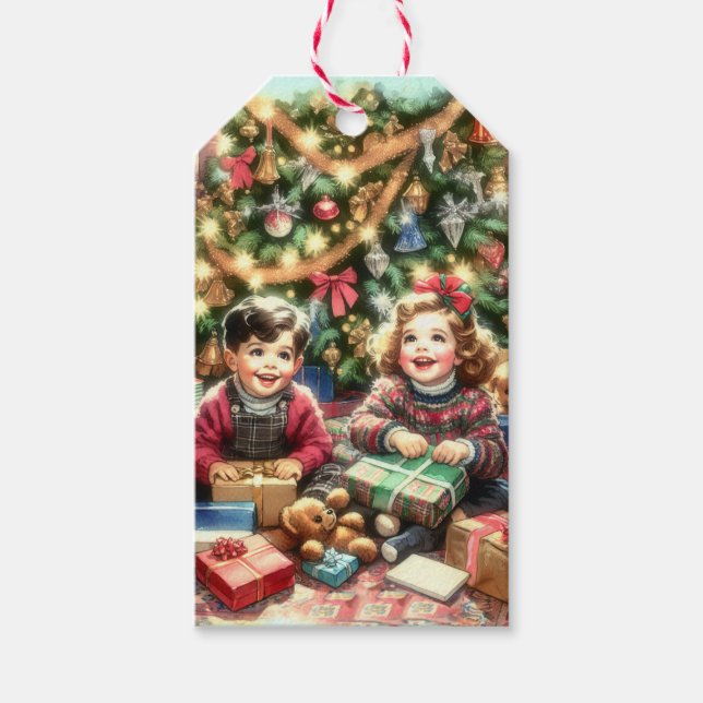 Étiquettes-cadeau Enfants nostalgiques sucrés pendant Noël à et de (Devant)