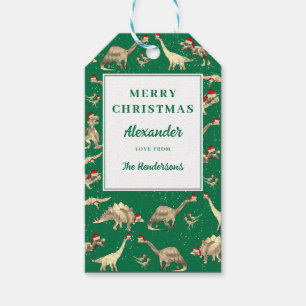 Étiquettes-cadeau Enfants Personnalisés Dinosaure Père Noël Vert Noë