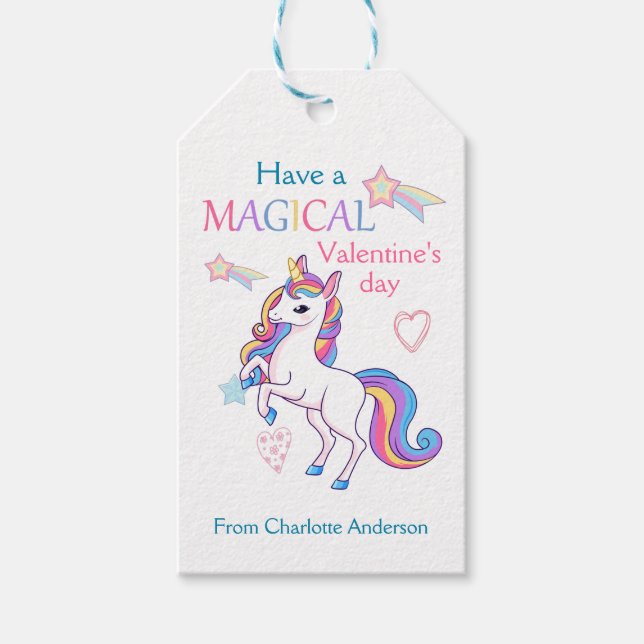 Étiquettes-cadeau Enfants Valentines Jour Magique Unicorne (Devant)