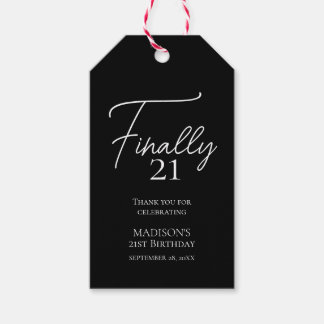 Étiquettes-cadeau Enfin 21 Noir & Blanc 21e anniversaire