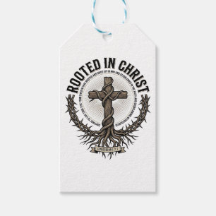 Étiquettes-cadeau Enraciné dans le Christ Croix Gravure Vintage Chré