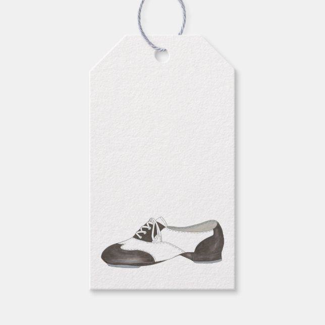 Étiquettes-cadeau Enseignant de danse de chaussure Oxford noir et bl (Devant)