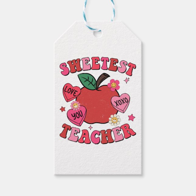 Étiquettes-cadeau Enseignant le plus doux Valentines Coeurs de jour (Devant)