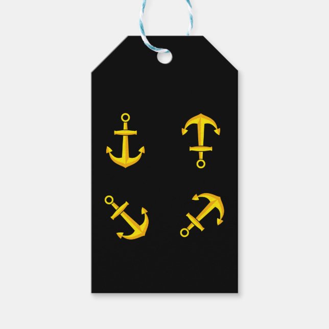 Étiquettes-cadeau Ensemble d'ancre de bateau doré de dessin animé (Devant)