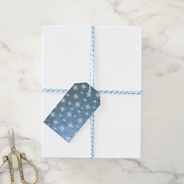 Étiquettes-cadeau Ensemble de 10 flocons de neige bleus (Avec de laficelle)