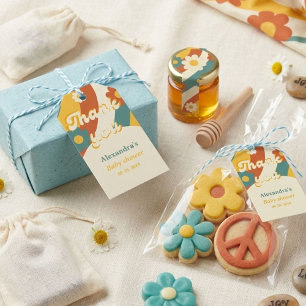 Étiquettes-cadeau Ensoleillé rétro funky 70s merci baby shower