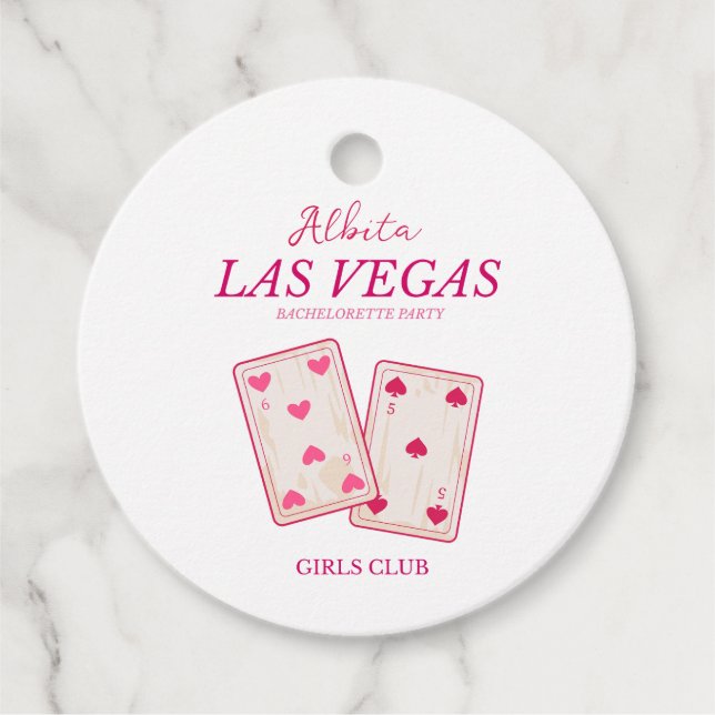 Étiquettes Cadeau enterrement de vie de jeune fille Las Vegas rose (Devant)