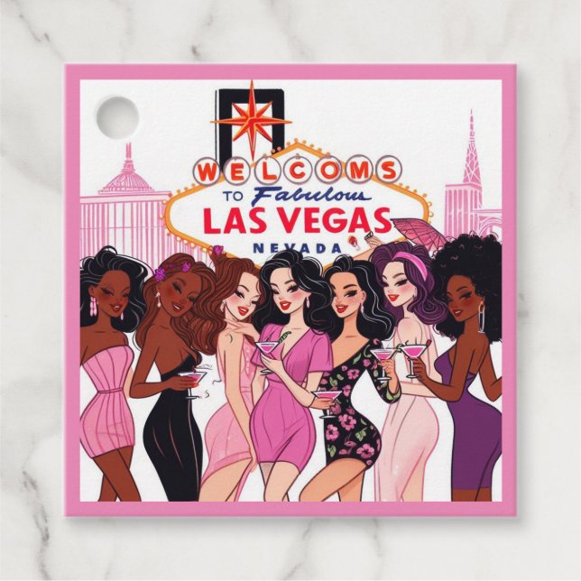 Étiquettes Cadeau Enterrement de vie de jeune fille Pink Vegas (Devant)