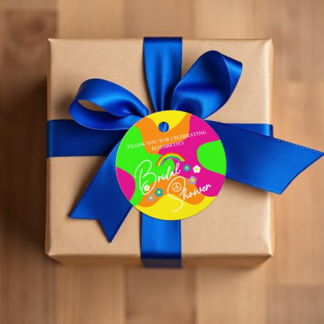 Étiquettes Cadeau Enterrement de vie de jeune fille Rétro Funky (Créateur téléchargé)