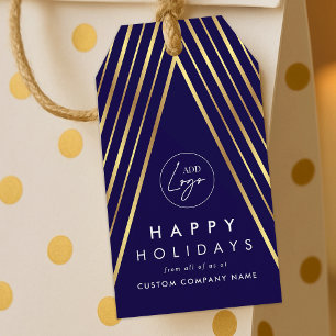 Étiquettes-cadeau Entreprise Logo Marine Arbre de Noël Or