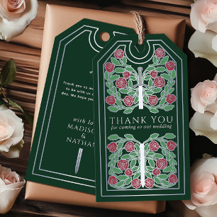 Étiquettes-cadeau Épée Médiévale Verte Argentée Mariage Remerciement