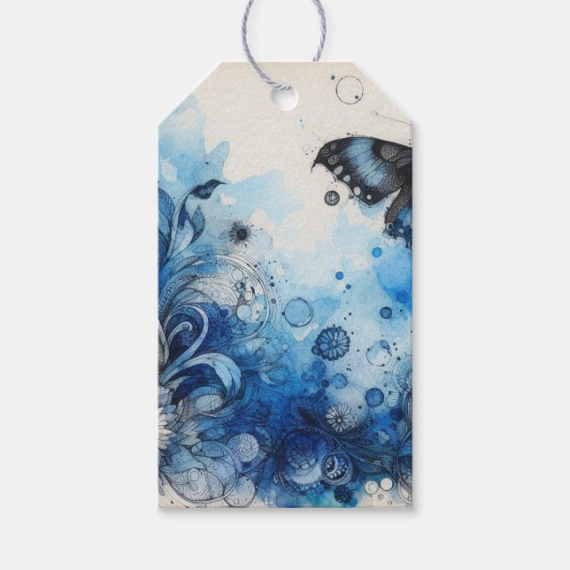 Étiquettes-cadeau Ephémère aquarelle bleue (Devant)