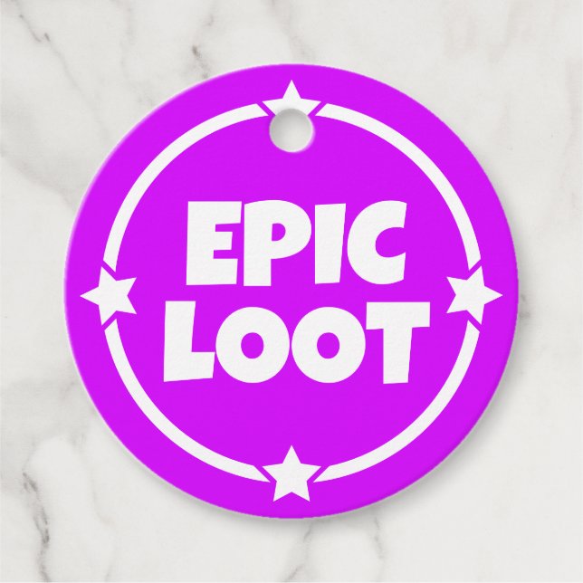 Étiquettes Cadeau Epic Loot Gamer Neon Purple Star Text Slogan (Devant)
