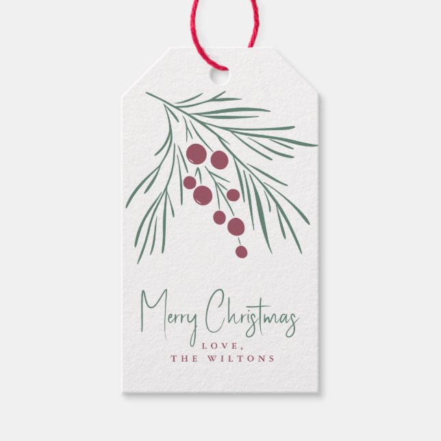 Étiquettes-cadeau Épingle des fêtes de feuilles & baies (Devant)