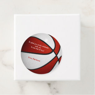 Étiquettes Cadeau équipe de basket-ball rouge blanc couleurs fête d'