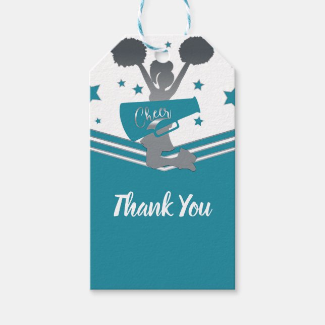 Étiquettes-cadeau Équipe de cheerleading étoiles argentées et blanch (Devant)