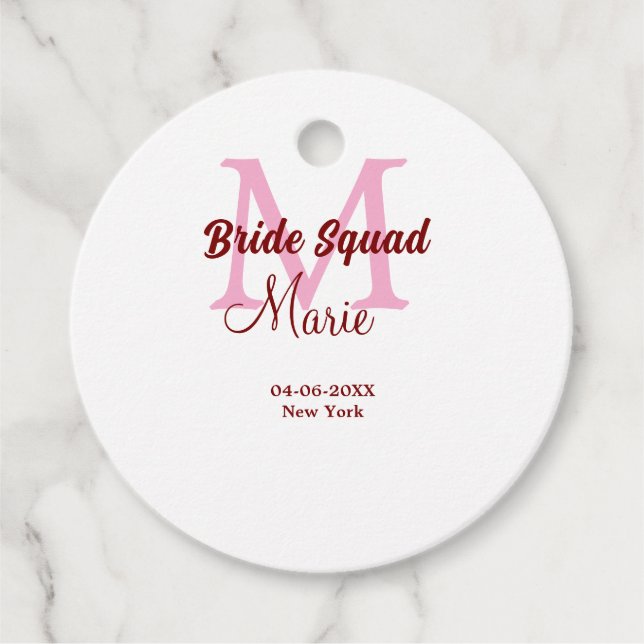 Étiquettes Cadeau Équipe de mariée ajouter nom monogramme demoiselle (Devant)