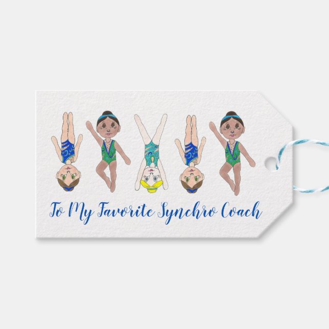 Étiquettes-cadeau Équipe de natation synchronisée Coach de nage Sync (Devant (Horizontal))