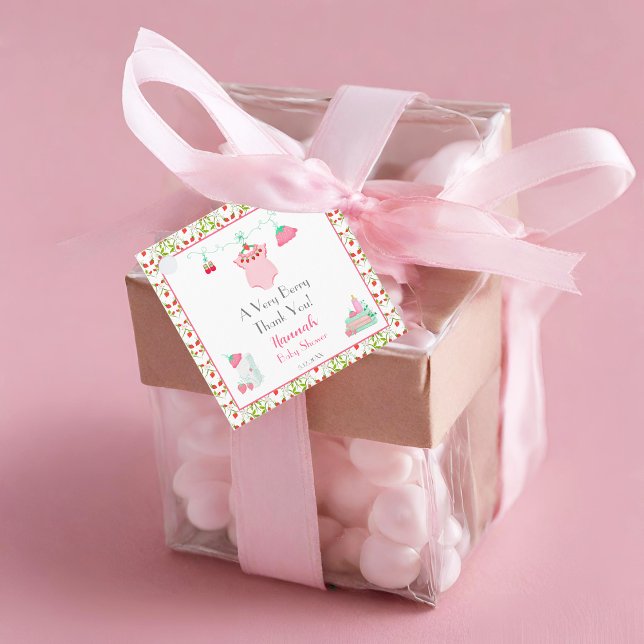 Étiquettes Cadeau Équipement Pour Bébé Fraise Avec Merci Motif Bébé (Perfect thank you favor gift tag for your Strawberry baby shower theme!)