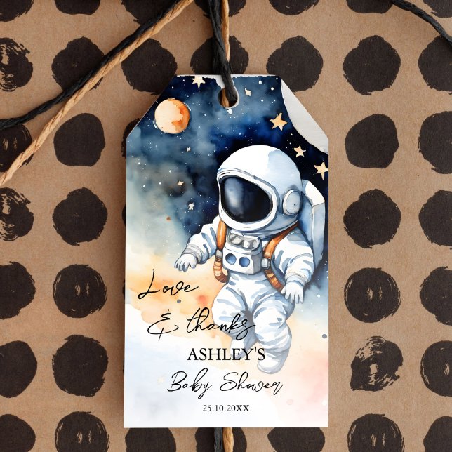 Étiquettes-cadeau Espace extérieur astronaute baby shower merci pour (Outer space astronaut baby shower thank you favor gift tags watercolor galaxy favor tags baby space)