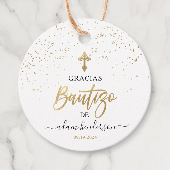 Étiquettes Cadeau Espagnol De Bautizo Gracias Gold (Devant)