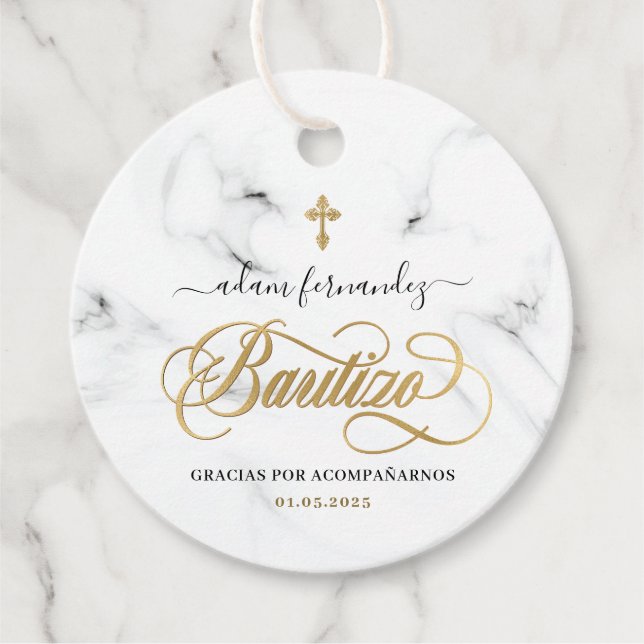 Étiquettes Cadeau Espagnol De Bautizo Gracias Gold (Devant)