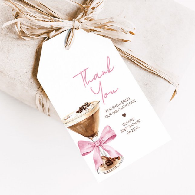 Étiquettes-cadeau Espresso Martini Baby shower rose Bow Favoriser Ta (Pink Bow Tini One Espresso Martini Baby Shower Favor Tags)