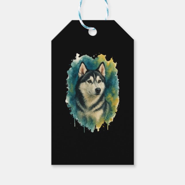 Étiquettes-cadeau Esprit de Husky Aquarelle Majesté (Devant)